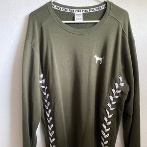 PINK olive green crewneck